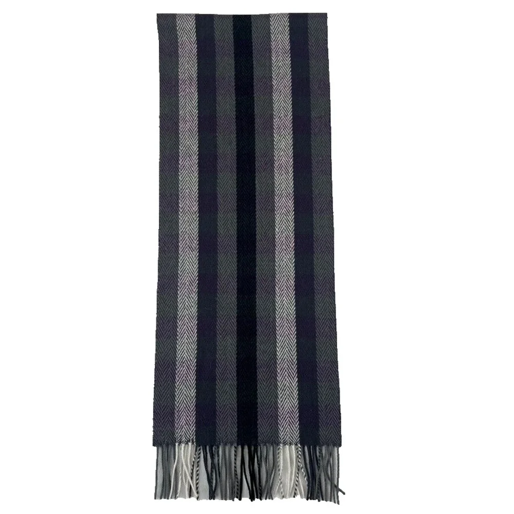 Joseph & Feiss 100% Wool Charcoal Grey Purple & Black Herringbone Winter Scarf